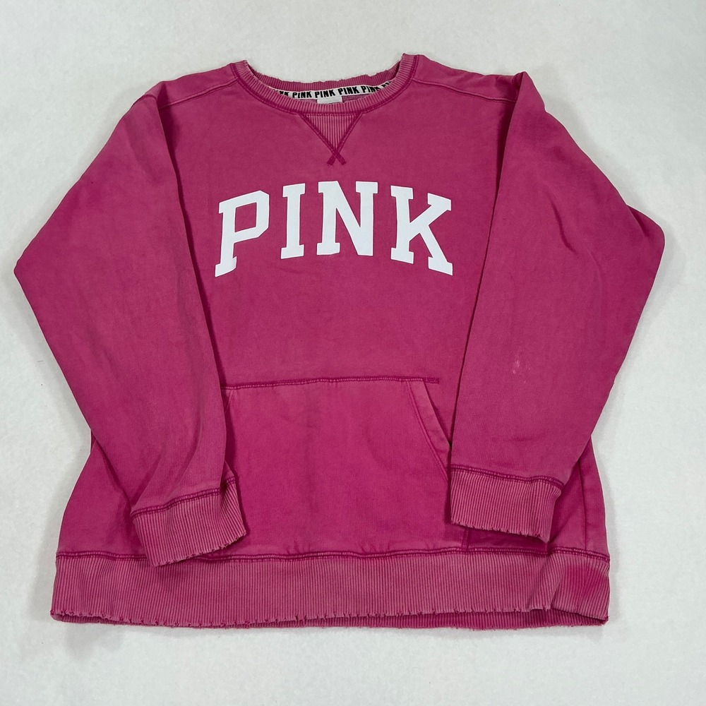 Pink Victoria's Secret Crewneck Sweatshirt Magenta Logo Pocket Small 1929